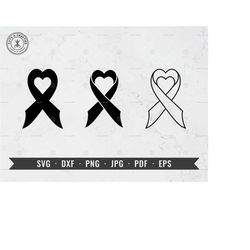 Cancer Heart Ribbon svg, Awareness Heart Ribbon svg, Sorrow Ribbon, Mourning Ribbon, Breast Cancer svg, Cricut, Silhouet