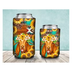 Goat Sunflowers Can Cooler Png Sublimation Design, Goat Can Cooler Png, Western Turquoise Goat Can Coolers Png, Digital