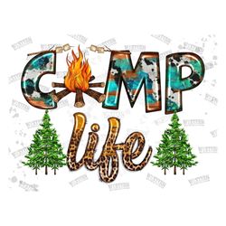 Camp Life Png Sublimation Design, Campfire Png, Leopard And Cowhide Camp Life Png, Camp Life Clipart Png Digital Downloa