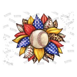 American Flag Baseball Ball Sunflower Glitter Png, American Flag Sunflower Png, Baseball Png, Baseball Game Png,Baseball