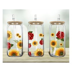 Western Sunflowers Roses 16oz Libbey Glass Png, 16oz Libbey Cup,Libbey Cup Png Sublimation Design,Western Design Png,Dig