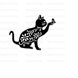 Floral Cat SVG, Cat SVG, Floral Animal, Floral Cat Silhouette SVG, Instant Download, Digital Download, Pdf  Png  Ai  Jpe