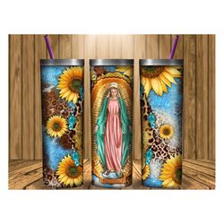 Lady Of Guadalupe 20oz Skinny Tumbler Design, Guadalupe Tumbler Png,  Leopard Turquoise Sublimation,Sunflower Tumbler Pn