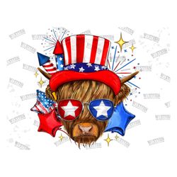 4th Of July Highland Cow Png, Highland Cow Png, 4th of July Png , America, Flag, USA Cow png, USA animal png ,sublimatio
