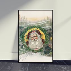 Santa Claus Face In The Middle Of A Christmas poster Poster, Wall Art, Room Decor, Home Decor, Art Poster For Gift, Livi