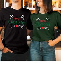TSHIRT (5113) MEOWY CHRISTMAS Cute Cat Face T-Shirt Funny Xmas Gift Costume for Men Women Kids Cats Lover Family Holiday