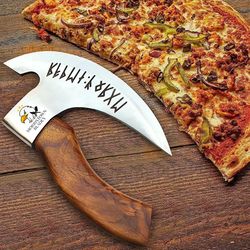 viking pizza axe - rose wood handle viking pizza cutter axe, viking pizza axe with sheath, stainless steel viking axe