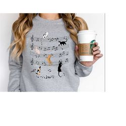 Cat Funny Music Notes Sweatshirt, Funny Musician Sweatshirt, Cute Music Sweatshirt, Cat And Music Lover Sweatshirt, Musi