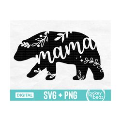 floral mama bear svg, mama bear silhouette svg, mama svg, mother's day svg cut file, mama bear png sublimation design
