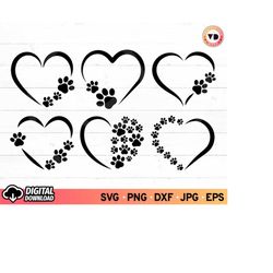 Dog Paw Print Heart Frame SVG, Paw Print Heart SVG, Paw Print SVG, Heart Frame Svg, Dog Paw Print Svg, Paw Heart Svg, Mo