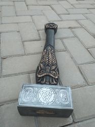 Customised Hand Made Viking War Thor, Mediaeval Battle Hammer with Valknut Symbol, Norse Hammer, Engraved Hammer Gift