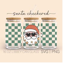 Santa Claus Checkered  16oz Glass Can Cutfile, Christmas Svg, Retro Christmas Svg, Santa Claus Svg, Checkered Svg, Santa
