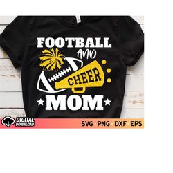 football and cheer mom svg, football mom svg, cheer megaphone svg, gold glitter cheerleader svg, cheer mom shirt svg, ga