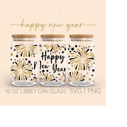 Happy New Year  16oz Glass Can Cutfile, Happy New Year Svg, New Years Svg, Firework Svg, Svg Files For Cricut, Digital D