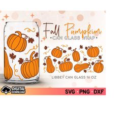 Halloween Pumpkin Glass Can SVG, Fall Libbey Svg, Fall Can Glass Svg, Pumpkin Can Glass Svg, 16oz Glass Can Wrap Svg, Ca
