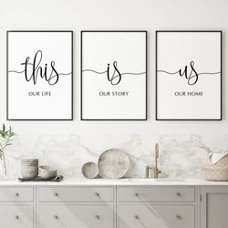 This is Our Life Our Story Our Home Print, Living Room Wall Art, This is Us Print, Family Quotes, Set of 3 Prints