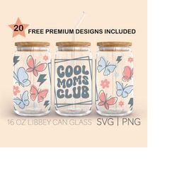Cool Moms Club Svg, 16 Oz Glass Can Cut File, Pregnancy Announcement, Baby Shower, Gift for Mom, Mom Life, New Mom Gift,