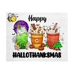 Happy Hallothanksmas Coffee Png, Coffee Clipart, Fall Png, Halloween Png, Thanksgiving Png, Christmas Png, Santa Png, Pu