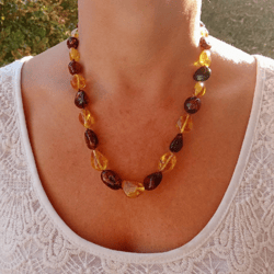 Real Amber jewelry Gemstone Large Beads Necklace Multicolor Natural Baltic Amber Stone beaded Necklace for Women