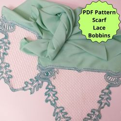 Scarf green lace pattern. Lace on bobbins. Scarf for women. Gift for women.