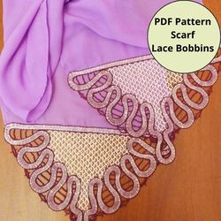 Scarf lace lilac pattern. Lace on bobbins. Lace making. Gift for women.