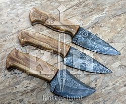 Custom Handmade Damascus steel knives - Lot of 03 hand made Skinner knifes forged blades out door Gift items