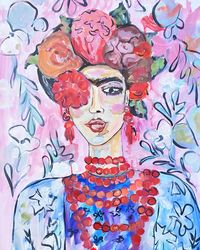 Frida Kahlo painting Woman portrait painting Acrylic painting Fauvism Abstract painting Matisse Frida portrait painting