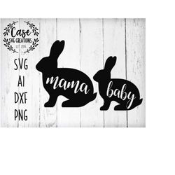 Easter SVG | Mama and Baby Bunnies Svg Cutting File, AI, Dxf and Printable PNG files | Cricut and Silhouette | Spring |
