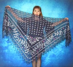 Big warm embroidered Orenburg Russian shawl, Hand knit cover up, Wool wrap, Wedding stole, Bridal cape, Kerchief, Scarf