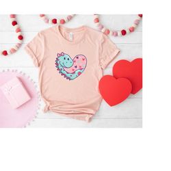 Girl Dino Valentine Heart Shirt, Valentines Day Party Shirt, Dinosaur Valentines Day Heart, Valentines Day Gift, Kids Va
