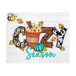 Cozy Season Western Fall Png, Fall Latte Coffee Pumpkin Spice Png, Thanksgiving Png, Western Cowhide, Pumpkin Season Png