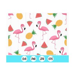 flamingo and fruit seamless pattern svg, flamingo seamless pattern svg, instant download files for cricut