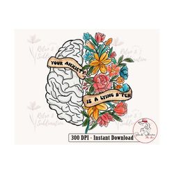 Flower Brain Png, Mental Health, Be Kind To Your Mind, Sublimation Png, Inspirational Png, Motivational Png, Distressed