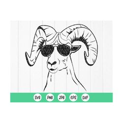 Goat with Sunglasses Svg, Cool Goat Head Clipart, Mountain Goat svg, Farm Animal svg, Funny Livestock svg, Instant Downl
