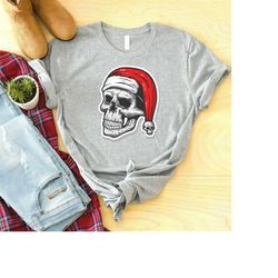 skull with christmas hat shirt, skull santa shirt, merry christmas shirt, xmas matching pajama, christmas party outfit,