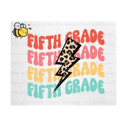 Fifth Grade Stacked Leopard Lightning Bolt Png, Back To School Png, First Day Of School Png, Hello Fifth Grade Png, Gift
