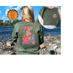 Flowers Sweatshirt, Boho Wildflowers Floral Nature Sweater, Flowers Gift Sweater, Garment Dyed, Boho Sweater, Vintage Sw