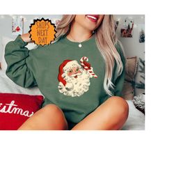 Retro Christmas Santa Sweatshirt, Retro Santa Hat Sweater, Classic Christmas Santa, Vintage Santa Graphic Sweatshirt, Sa