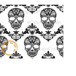 pattern13, skull pattern svg, floral skull pattern svg, seamless pattern svg, floral pattern svg, tooled leather svg