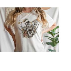Vintage Skeleton Flowers Shirt, Mental Health Shirt, Floral Skeleton Shirt, Aesthetic Skeleton Tee, Flower Skeleton Shir