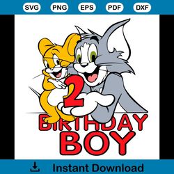Tom and Jerry 2 Birthday Boy Svg, Birthday Svg, 2nd Birthday Boy Svg, 2 Years Old Svg, Tom and Jerry Svg, Tom and Jerry