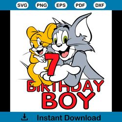 Tom and Jerry 7 Birthday Boy Svg, Birthday Svg, 7th Birthday Boy Svg, 7 Years Old Svg, Tom and Jerry Svg, Tom and Jerry