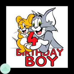 Tom and Jerry 4 Birthday Boy Svg, Birthday Svg, 4th Birthday Boy Svg, 4 Years Old Svg, Tom and Jerry Svg, Tom and Jerry