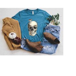 Skull Shirt, Mushroom Shirt, Halloween Mushroom Skull Shirt, Skeleton Shirt, Halloween T-Shirt, Skull Decor Art Shirt, M