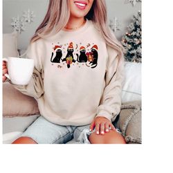 Christmas Cat Sweatshirt, Christmas Black Cat Sweater, Funny Cat Christmas Shirt, Christmas Gifts for Cat Lovers, Cat Mo