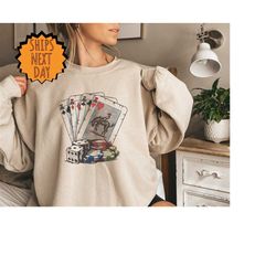 Cowboy Playing Cards Sweatshirt, Playing Cards Sweater, Ace Card Cowboy Sweater, Poker Card Games Sweater, Country Music