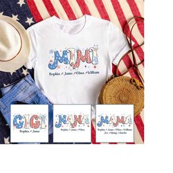 Personalized 4th of July Grandma Shirt, Women 4th of July Shirt with Grandchild Names, America Patriotic Shirt