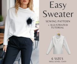 Easy Sweater Sewing Pattern  US2-US12  PDF Instant Download  Women's Drop ShouldeEasy Sweater Sewing Pattern