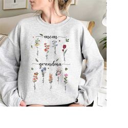 grandma flowers shirt, grandma gardens with kids name, personalized gifts for grandma, mother's day shirt