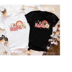 Rainbow Mama Retro Shirt, Mothers Day Shirt, Flower Smiley Shirt, Boho Hippie Flower Shirt